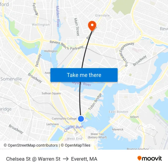 Chelsea St @ Warren St to Everett, MA map