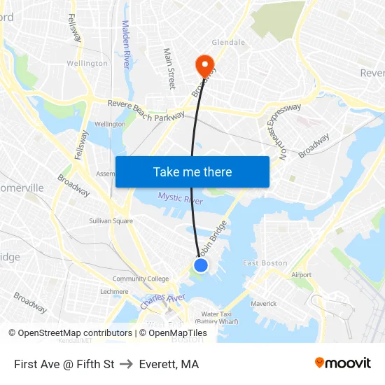 First Ave @ Fifth St to Everett, MA map