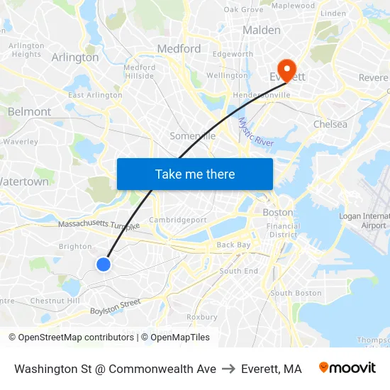 Washington St @ Commonwealth Ave to Everett, MA map