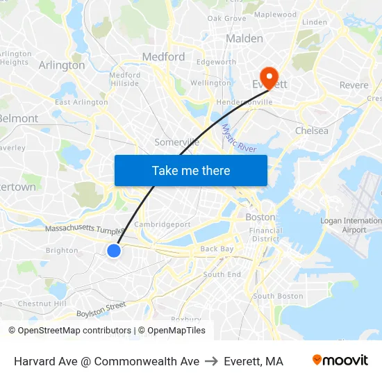 Harvard Ave @ Commonwealth Ave to Everett, MA map