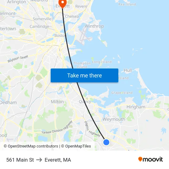 561 Main St to Everett, MA map