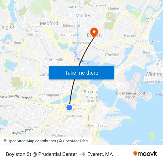 Boylston St @ Prudential Center to Everett, MA map