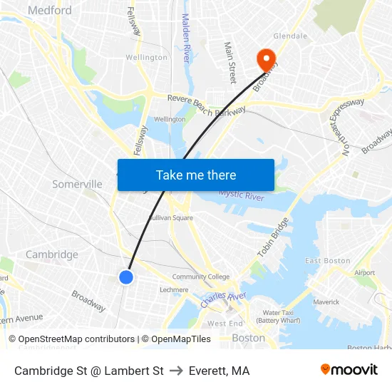 Cambridge St @ Lambert St to Everett, MA map