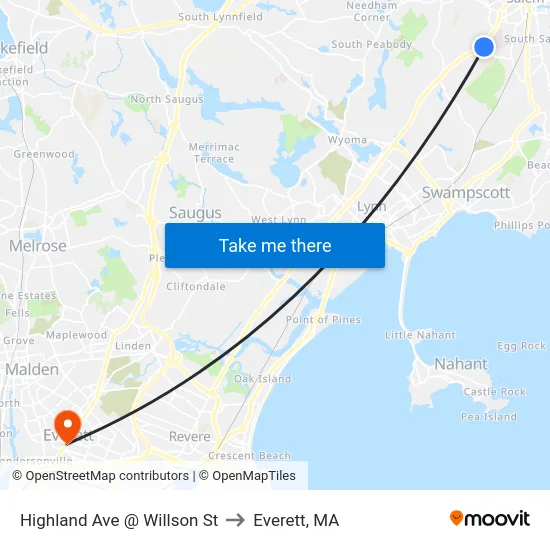 Highland Ave @ Willson St to Everett, MA map