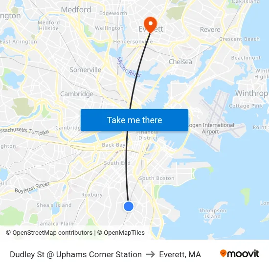 Dudley St @ Uphams Corner Station to Everett, MA map