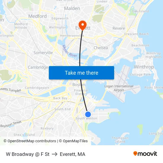W Broadway @ F St to Everett, MA map