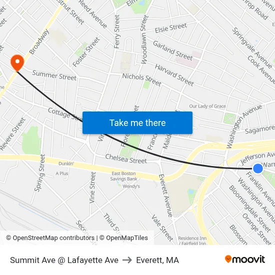Summit Ave @ Lafayette Ave to Everett, MA map