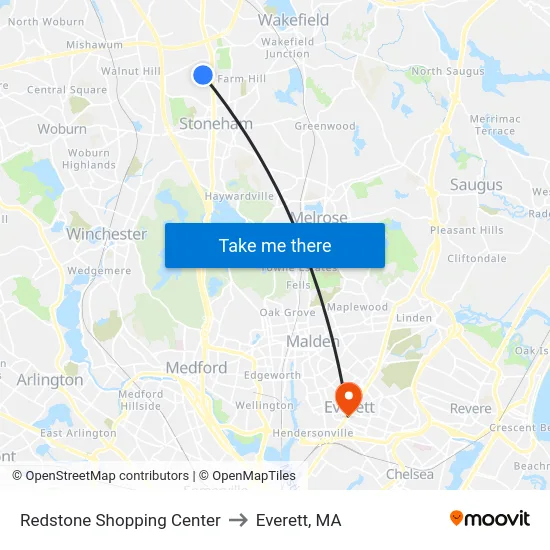 Redstone Shopping Center to Everett, MA map