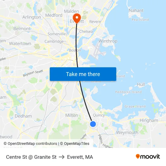 Centre St @ Granite St to Everett, MA map