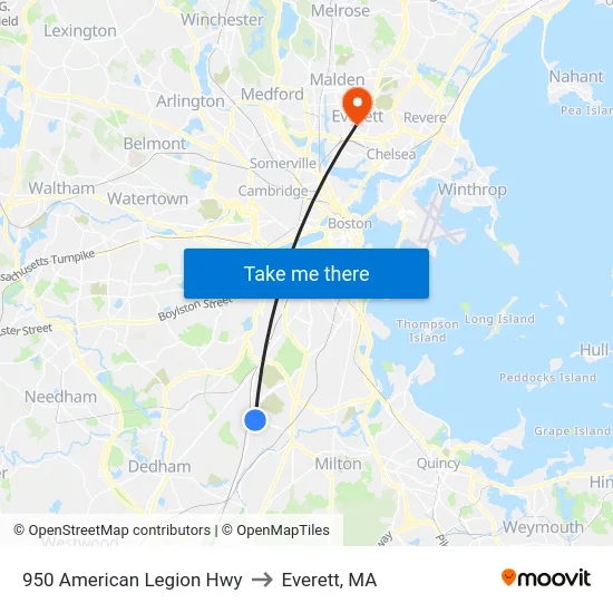 950 American Legion Hwy to Everett, MA map