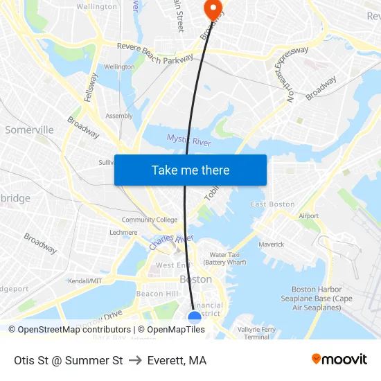 Otis St @ Summer St to Everett, MA map