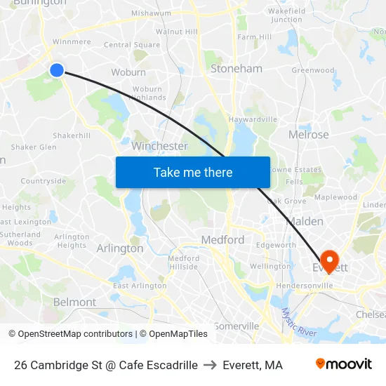 26 Cambridge St @ Cafe Escadrille to Everett, MA map
