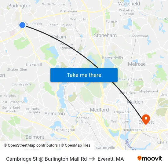 Cambridge St @ Burlington Mall Rd to Everett, MA map