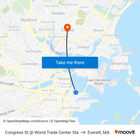 Congress St @ World Trade Center Sta to Everett, MA map