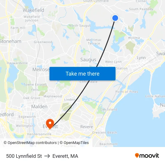 500 Lynnfield St to Everett, MA map