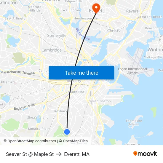 Seaver St @ Maple St to Everett, MA map