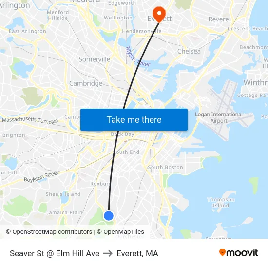 Seaver St @ Elm Hill Ave to Everett, MA map