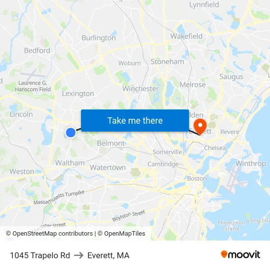 1045 Trapelo Rd to Everett, MA map
