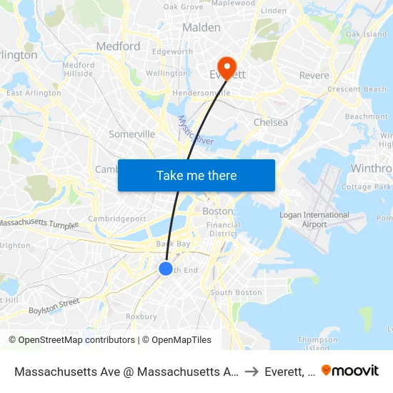Massachusetts Ave @ Massachusetts Ave Station to Everett, MA map