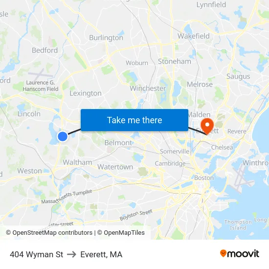 404 Wyman St to Everett, MA map