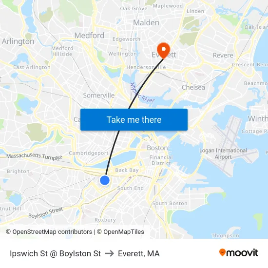 Ipswich St @ Boylston St to Everett, MA map