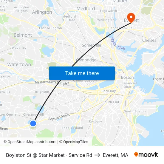 Boylston St @ Star Market - Service Rd to Everett, MA map