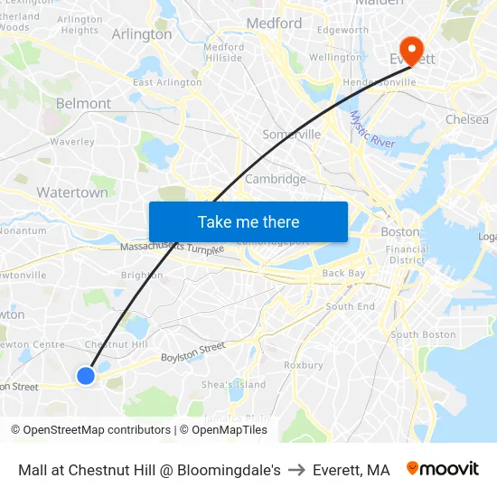 Mall at Chestnut Hill @ Bloomingdale's to Everett, MA map