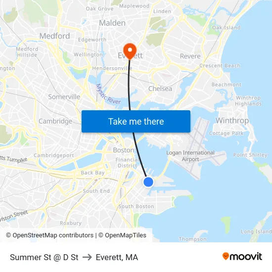 Summer St @ D St to Everett, MA map