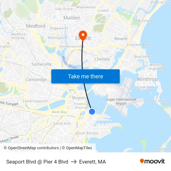 Seaport Blvd @ Pier 4 Blvd to Everett, MA map