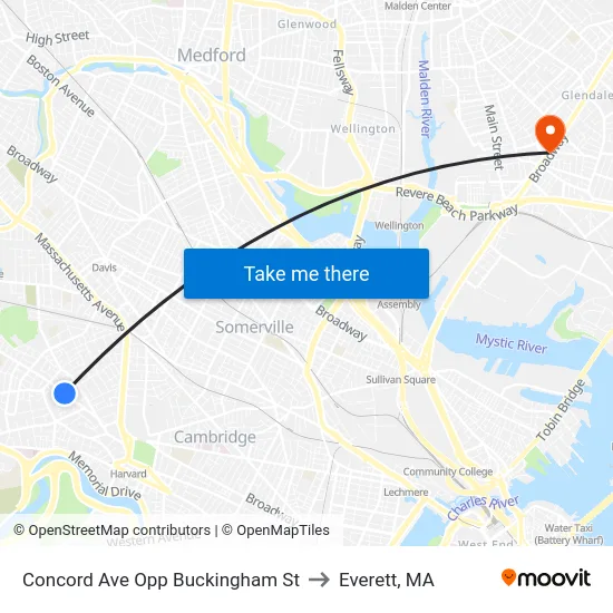 Concord Ave Opp Buckingham St to Everett, MA map