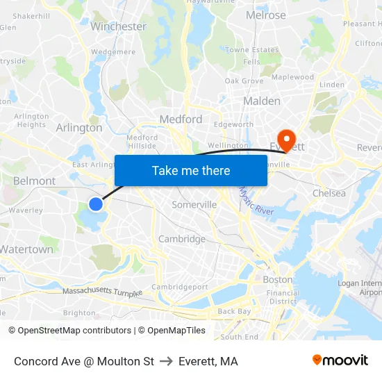 Concord Ave @ Moulton St to Everett, MA map