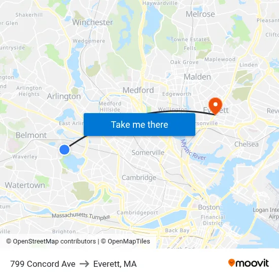 799 Concord Ave to Everett, MA map