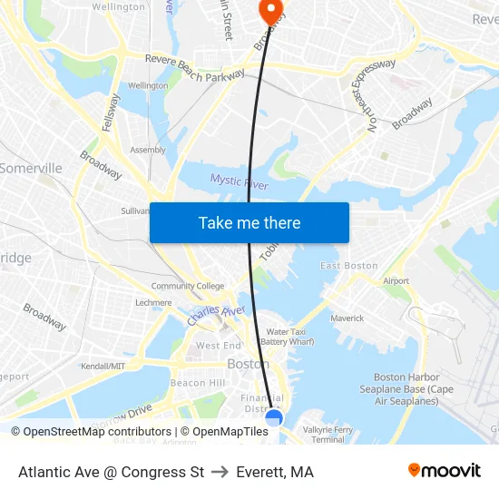Atlantic Ave @ Congress St to Everett, MA map