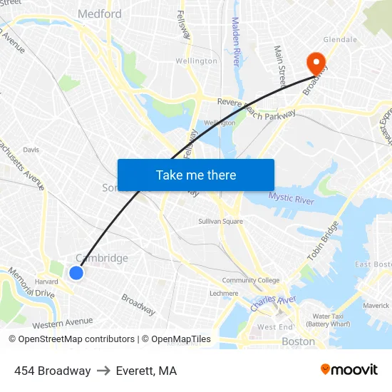 454 Broadway to Everett, MA map