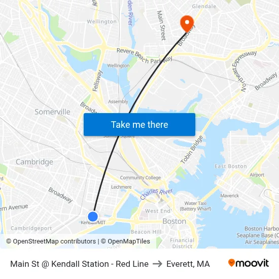 Main St @ Kendall Station - Red Line to Everett, MA map