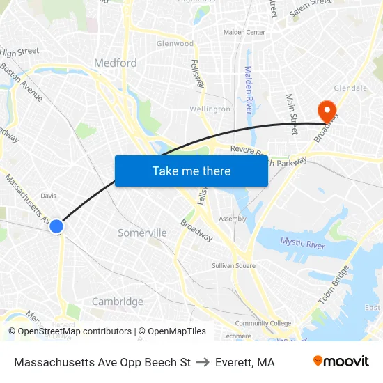 Massachusetts Ave Opp Beech St to Everett, MA map