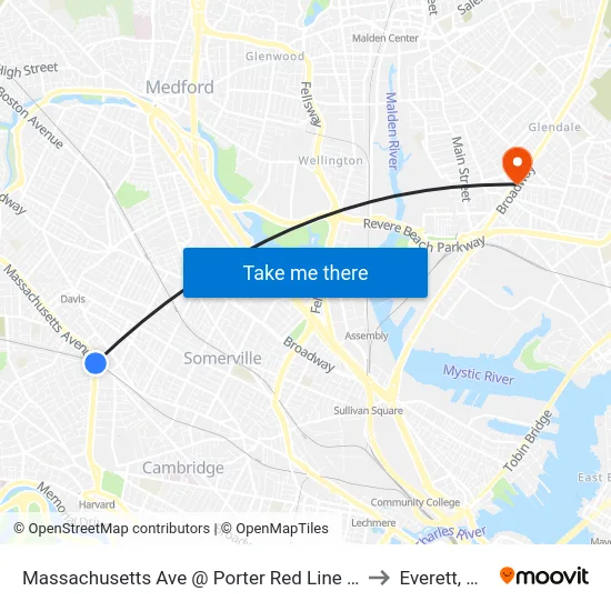 Massachusetts Ave @ Porter Red Line Sta to Everett, MA map