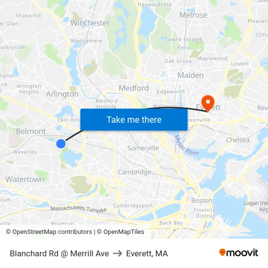 Blanchard Rd @ Merrill Ave to Everett, MA map