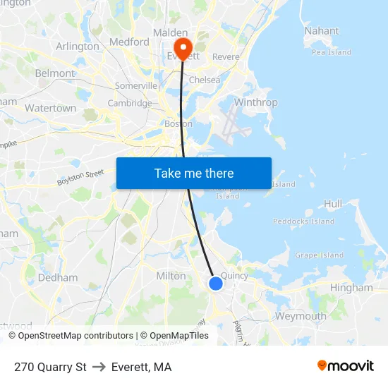 270 Quarry St to Everett, MA map