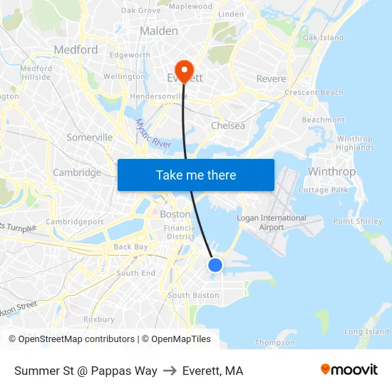 Summer St @ Pappas Way to Everett, MA map