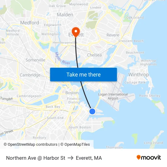 Northern Ave @ Harbor St to Everett, MA map