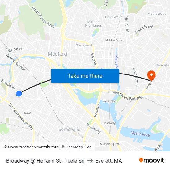 Broadway @ Holland St - Teele Sq to Everett, MA map