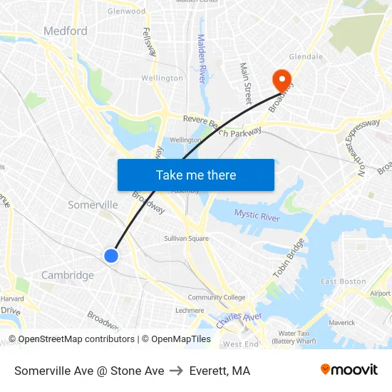 Somerville Ave @ Stone Ave to Everett, MA map