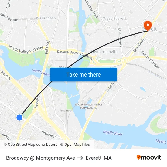 Broadway @ Montgomery Ave to Everett, MA map