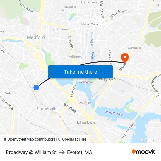 Broadway @ William St to Everett, MA map