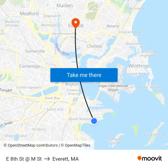 E 8th St @ M St to Everett, MA map