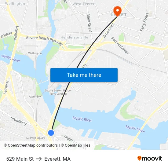 529 Main St to Everett, MA map