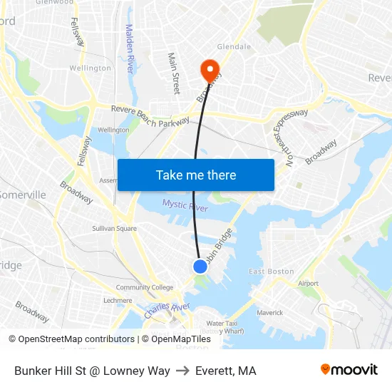 Bunker Hill St @ Lowney Way to Everett, MA map