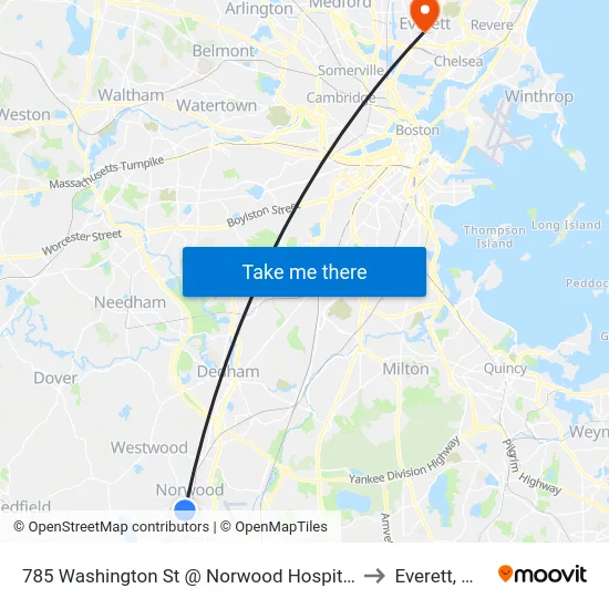 785 Washington St @ Norwood Hospital to Everett, MA map