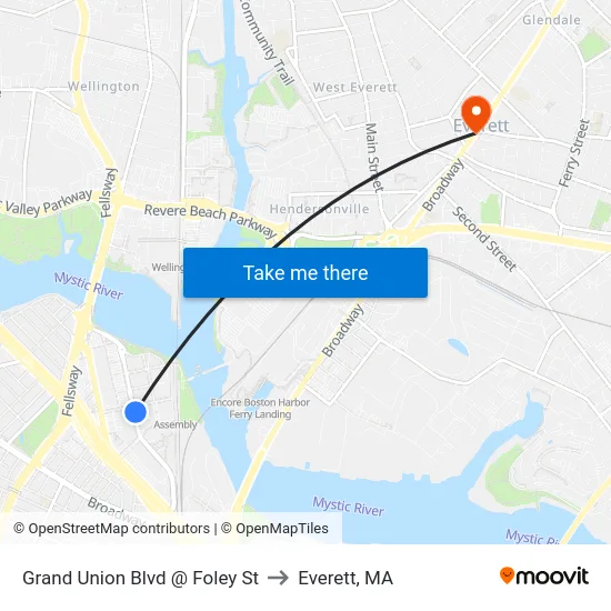 Grand Union Blvd @ Foley St to Everett, MA map